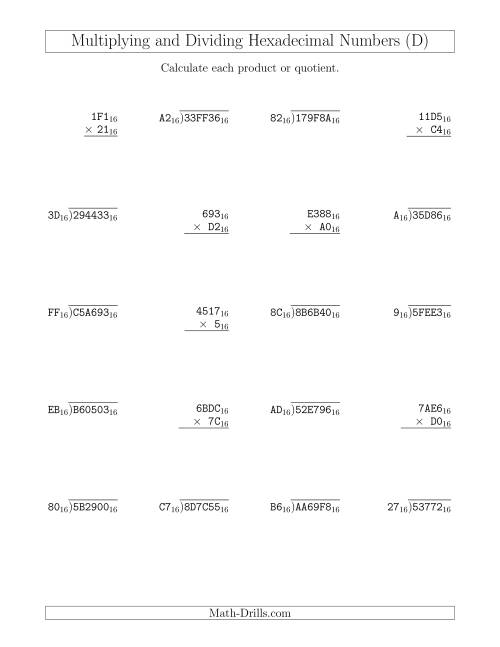 Multiplying And Dividing Hexadecimal Numbers Base 16 D 