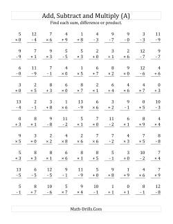 addition and subtraction math sheets