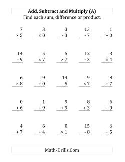 Adding, Subtracting and Multiplying with Facts From 0 to 9