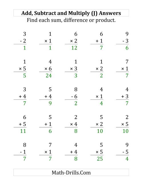 The Adding, Subtracting and Multiplying with Facts From 1 to 7 (J) Math Worksheet Page 2
