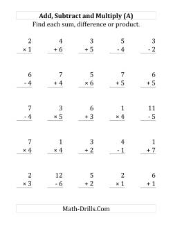 Adding, Subtracting and Multiplying with Facts From 1 to 7