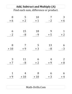 Adding, Subtracting and Multiplying with Facts From 1 to 10