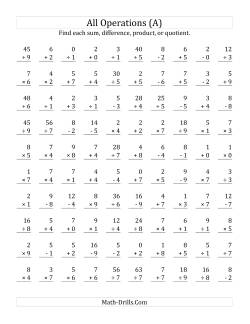 mixed operations math worksheets