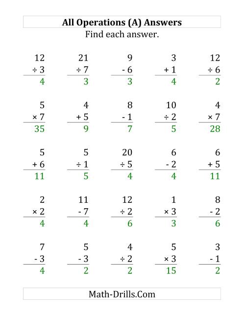 The All Operations with Facts From 1 to 7 (Large Print) Math Worksheet Page 2