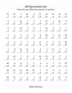 Mixed Operations Math Worksheets