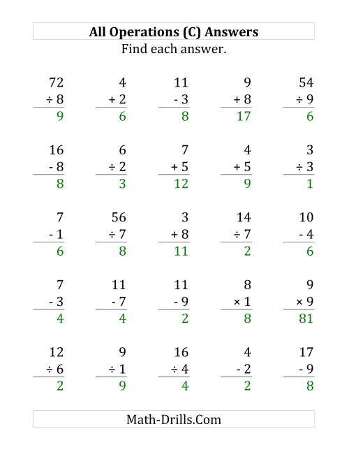 The All Operations with Facts From 1 to 9 (C) Math Worksheet Page 2