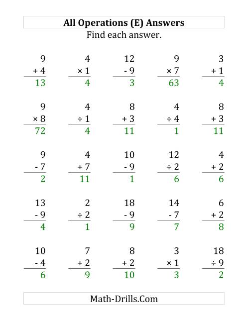 The All Operations with Facts From 1 to 9 (E) Math Worksheet Page 2