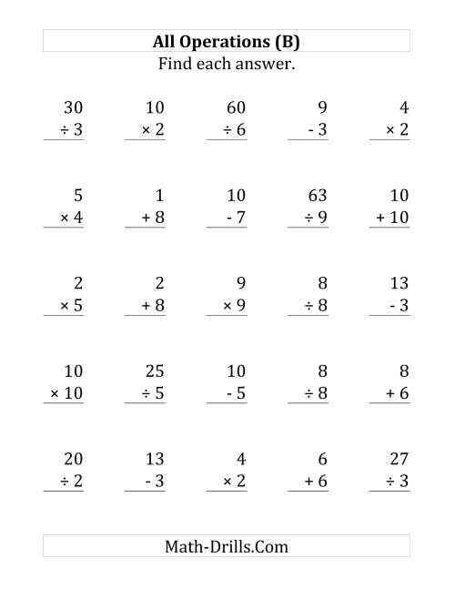 The All Operations with Facts From 1 to 10 (B) Math Worksheet