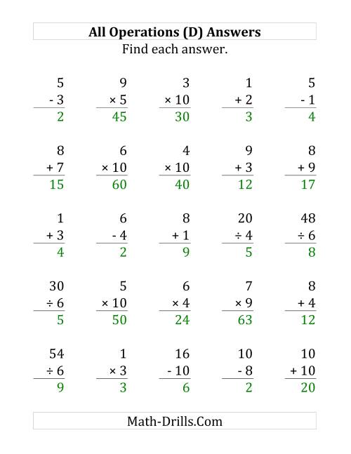 The All Operations with Facts From 1 to 10 (D) Math Worksheet Page 2