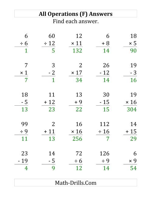 The All Operations with Facts From 1 to 20 (F) Math Worksheet Page 2