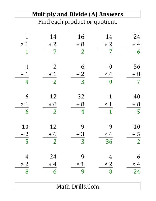 The Multiplying and Dividing with Facts From 0 to 9 (Large Print) Math Worksheet Page 2