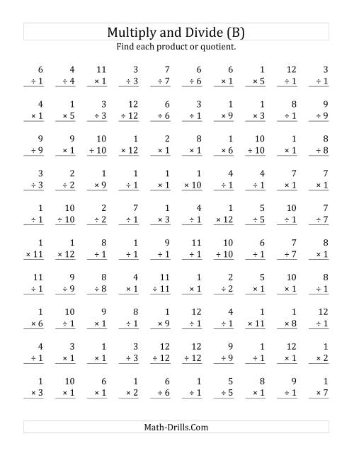 The Multiplying and Dividing by 1 (B) Math Worksheet