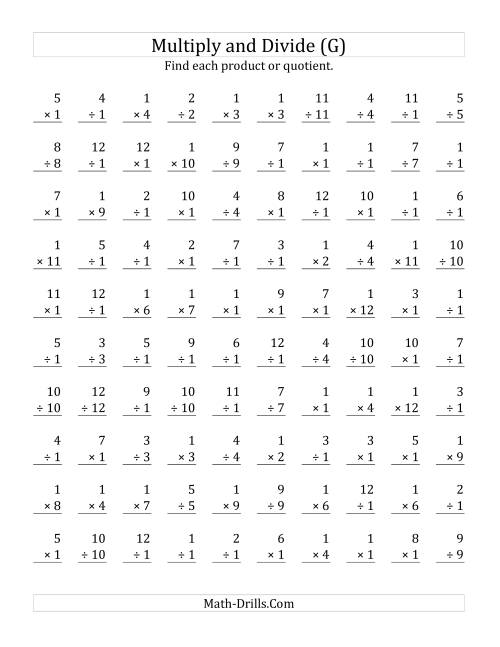 The Multiplying and Dividing by 1 (G) Math Worksheet