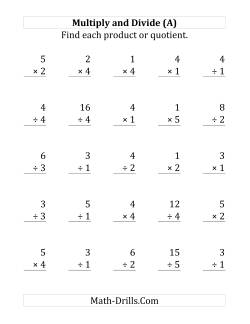 Multiplying and Dividing with Facts From 1 to 5