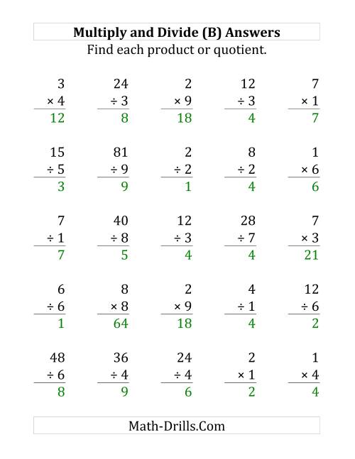The Multiplying and Dividing with Facts From 1 to 9 (B) Math Worksheet Page 2