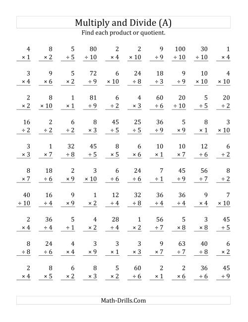 Multiplication And Division Facts Worksheet Worksheets For Kindergarten