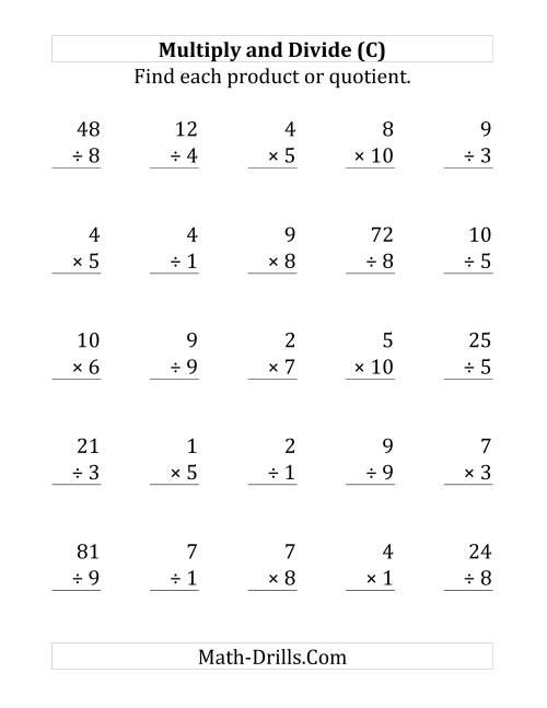 The Multiplying and Dividing with Facts From 1 to 10 (C) Math Worksheet