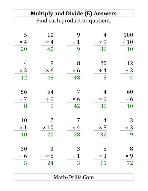The Multiplying and Dividing with Facts From 1 to 10 (E) Math Worksheet Page 2
