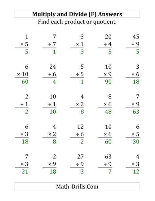 The Multiplying and Dividing with Facts From 1 to 10 (F) Math Worksheet Page 2