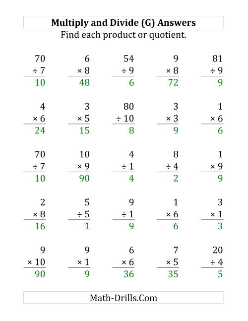 The Multiplying and Dividing with Facts From 1 to 10 (G) Math Worksheet Page 2