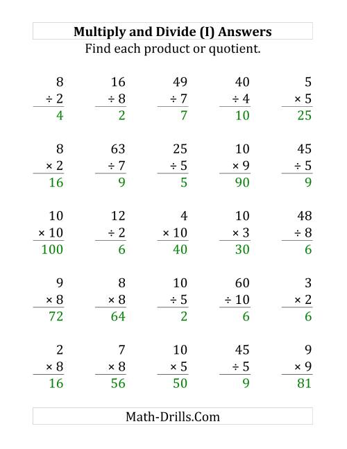 The Multiplying and Dividing with Facts From 1 to 10 (I) Math Worksheet Page 2