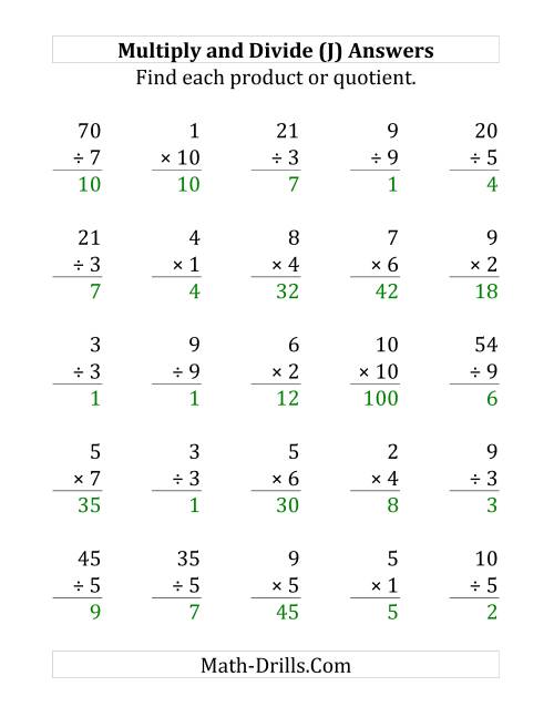 The Multiplying and Dividing with Facts From 1 to 10 (J) Math Worksheet Page 2
