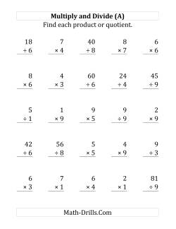 Multiplying and Dividing with Facts From 1 to 10