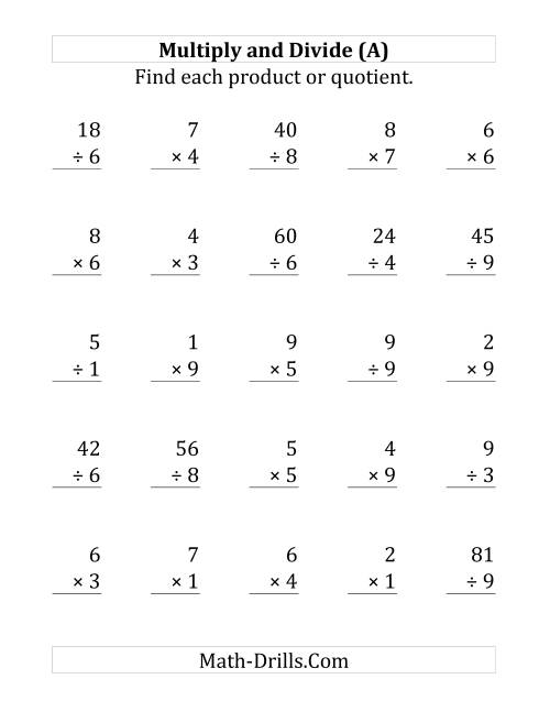 The Multiplying and Dividing with Facts From 1 to 10 (Large Print) Math Worksheet