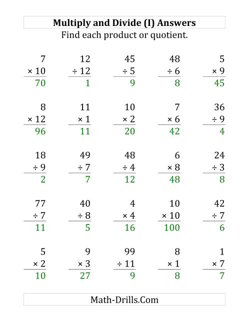 The Multiplying and Dividing with Facts From 1 to 12 (I) Math Worksheet Page 2