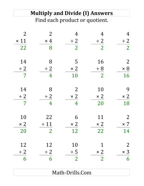 The Multiplying and Dividing by 2 (I) Math Worksheet Page 2