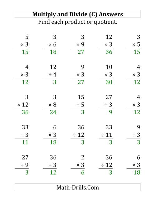 The Multiplying and Dividing by 3 (C) Math Worksheet Page 2