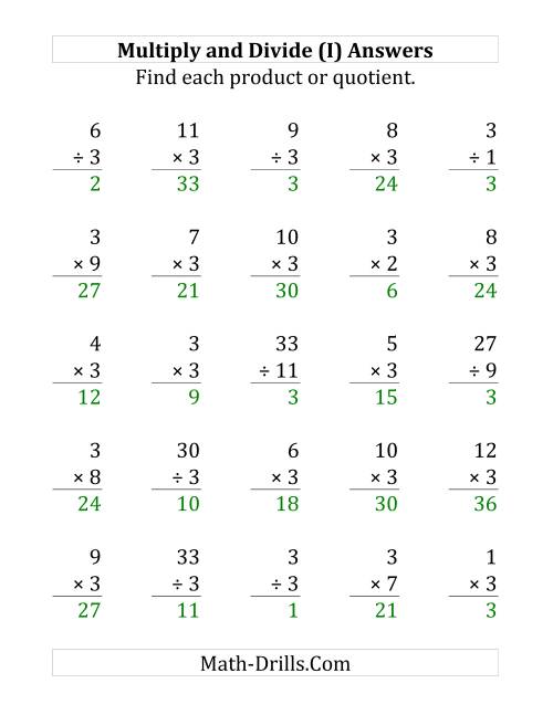 The Multiplying and Dividing by 3 (I) Math Worksheet Page 2