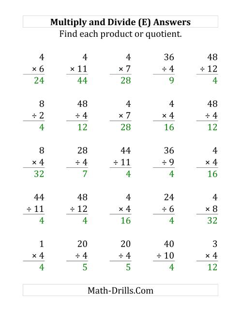 The Multiplying and Dividing by 4 (E) Math Worksheet Page 2