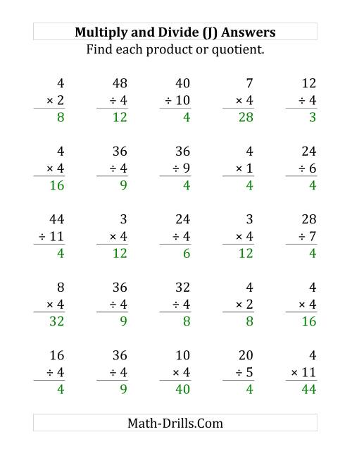 The Multiplying and Dividing by 4 (J) Math Worksheet Page 2