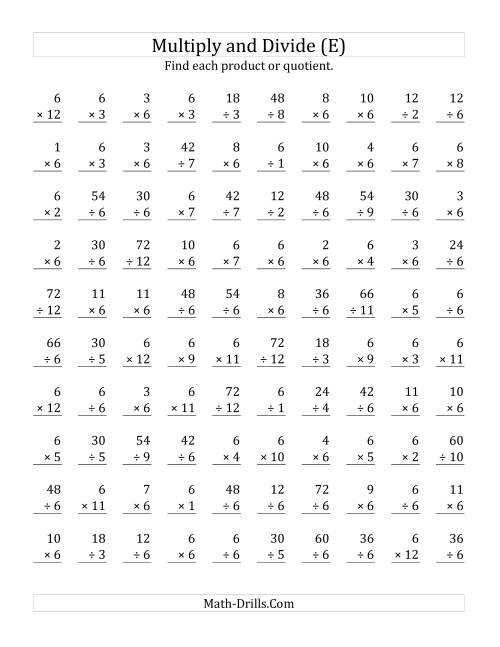 The Multiplying and Dividing by 6 (E) Math Worksheet