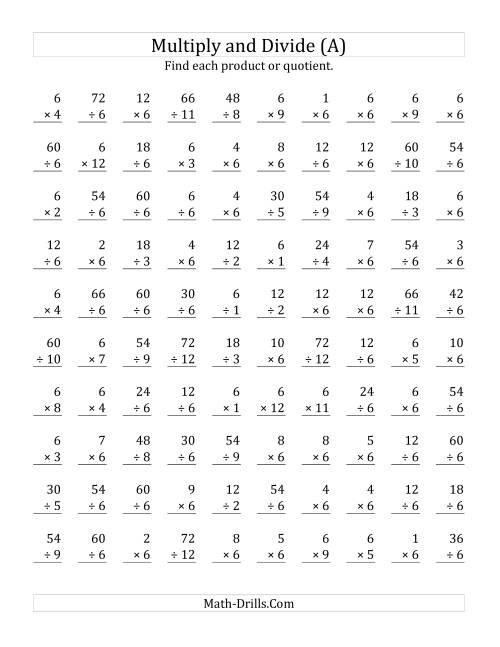 The Multiplying and Dividing by 6 (All) Math Worksheet