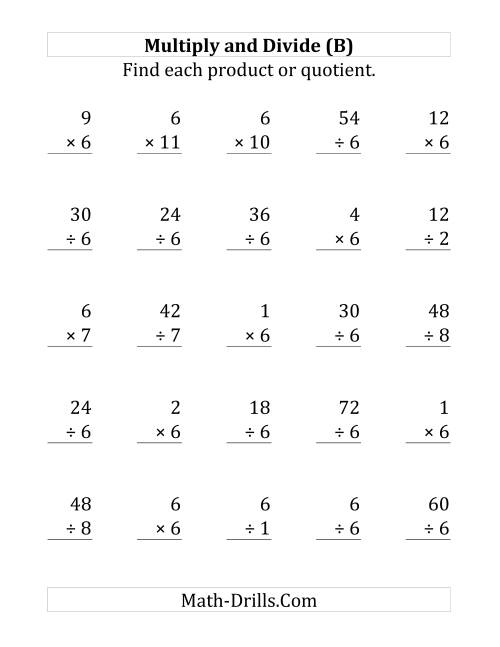 The Multiplying and Dividing by 6 (B) Math Worksheet