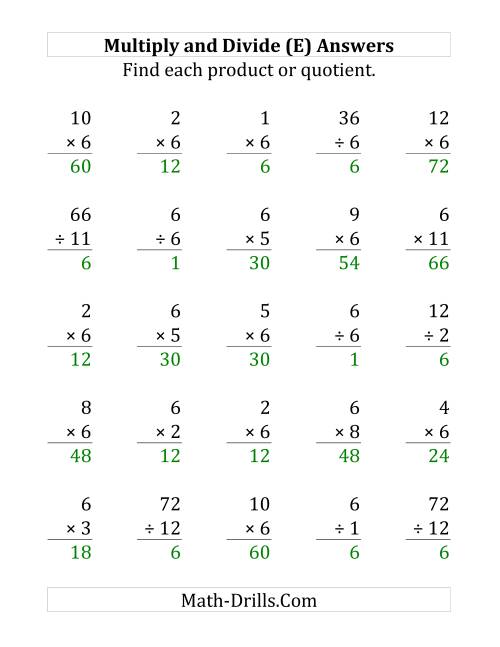 The Multiplying and Dividing by 6 (E) Math Worksheet Page 2