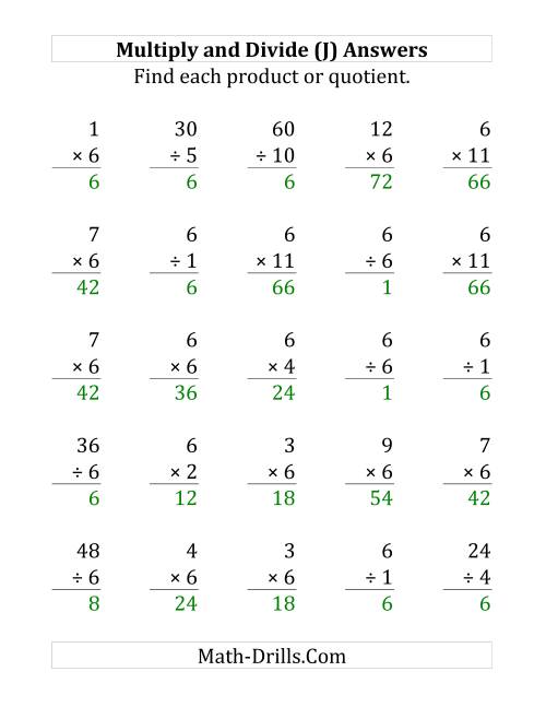 The Multiplying and Dividing by 6 (J) Math Worksheet Page 2
