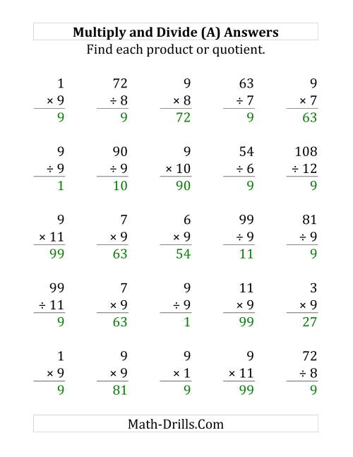 Multiplying and Dividing by 9 (A)