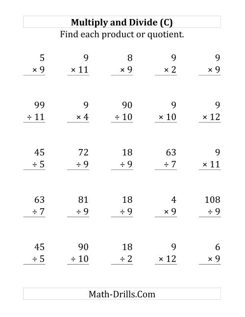 The Multiplying and Dividing by 9 (C) Math Worksheet