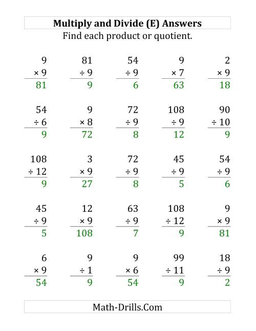The Multiplying and Dividing by 9 (E) Math Worksheet Page 2