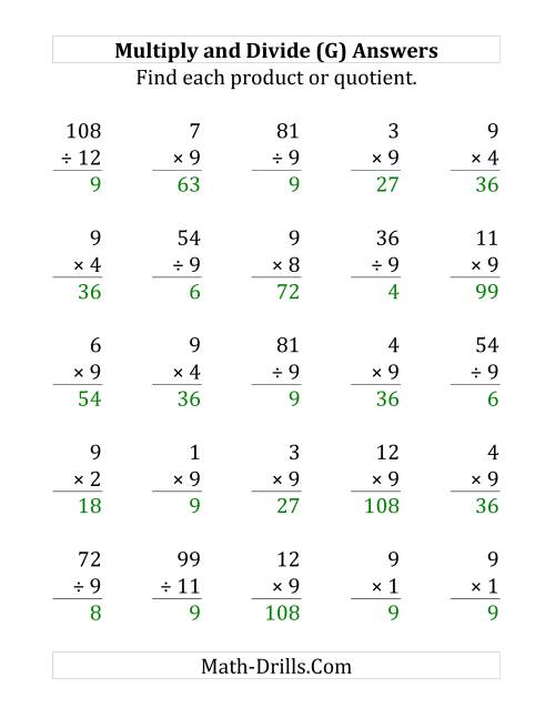 The Multiplying and Dividing by 9 (G) Math Worksheet Page 2
