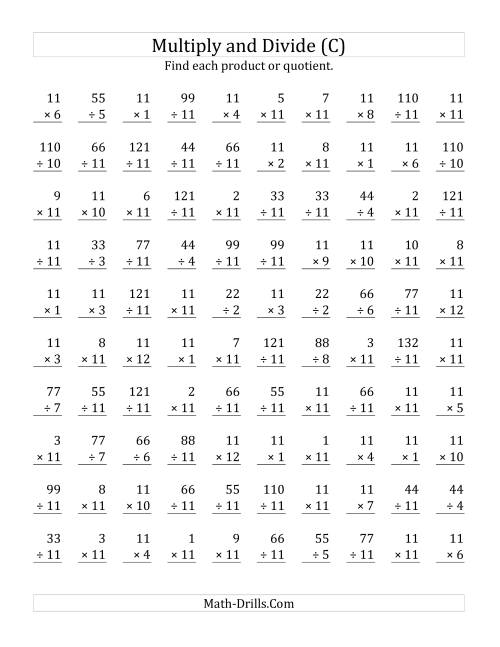 The Multiplying and Dividing by 11 (C) Math Worksheet