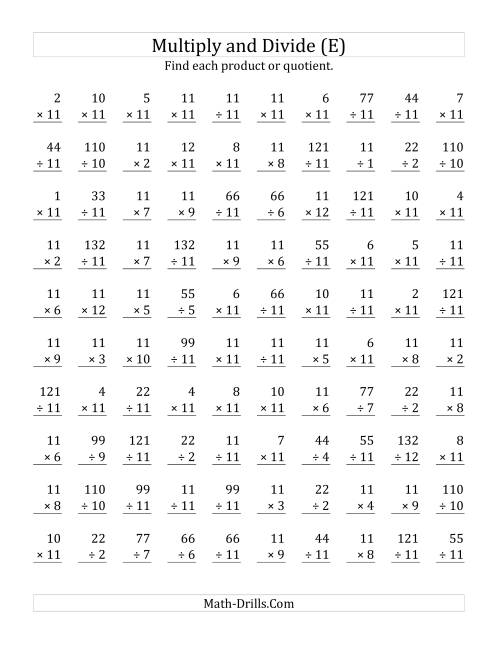 The Multiplying and Dividing by 11 (E) Math Worksheet