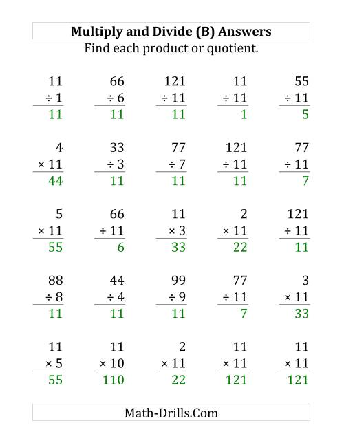 The Multiplying and Dividing by 11 (B) Math Worksheet Page 2