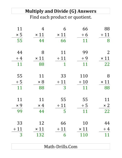 The Multiplying and Dividing by 11 (G) Math Worksheet Page 2