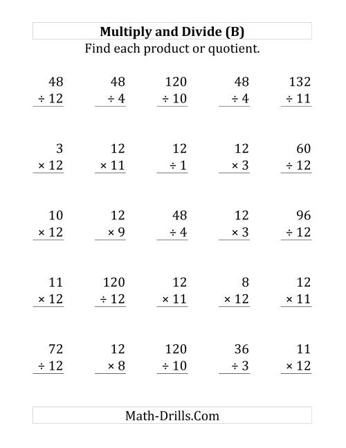 The Multiplying and Dividing by 12 (B) Math Worksheet