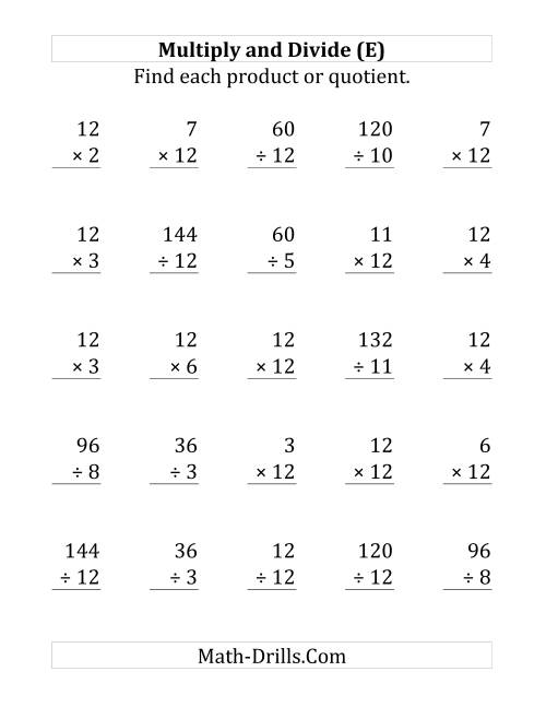 The Multiplying and Dividing by 12 (E) Math Worksheet