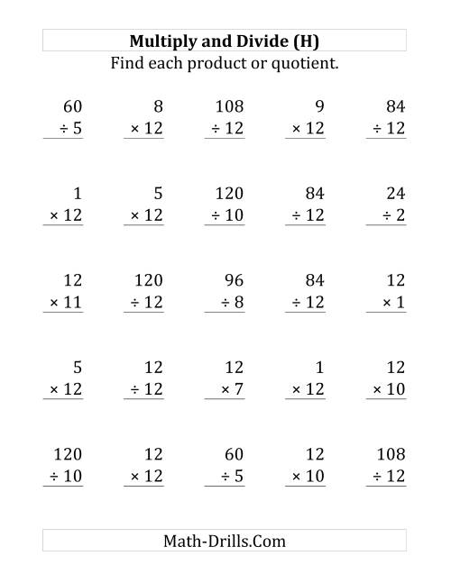 The Multiplying and Dividing by 12 (H) Math Worksheet